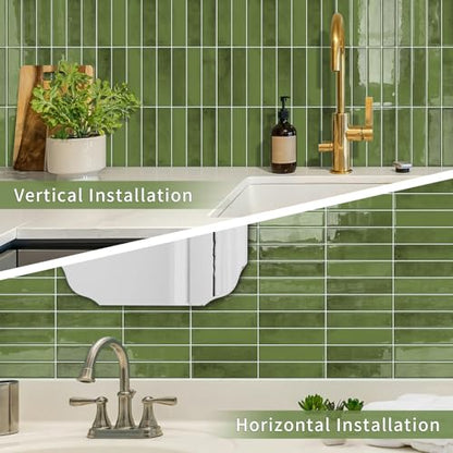 10 Sheets Upgraded Thicker Design Subway Tile Peel and Stick Backsplash | 12”×12”Self Adhesive Wall Tiles Stick on Back Splash for Kitchen,Bathroom,Camper(Green) - color: Green
