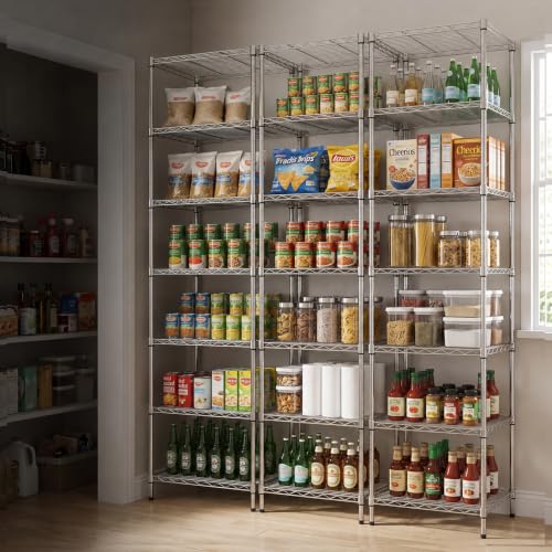 Finnhomy Heavy Duty 7 Tier Wire Shelving, 18x18x72 inches 7 Shelves Storage Rack with Thicken Steel Tube, Pantry Shelves for Storage, Adjustable Metal Shelving Unit, NSF Certified, Chrome - size: 72"H-Chrome