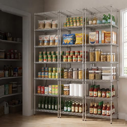 Finnhomy Heavy Duty 7 Tier Wire Shelving, 18x18x72 inches 7 Shelves Storage Rack with Thicken Steel Tube, Pantry Shelves for Storage, Adjustable Metal Shelving Unit, NSF Certified, Chrome - size: 72"H-Chrome