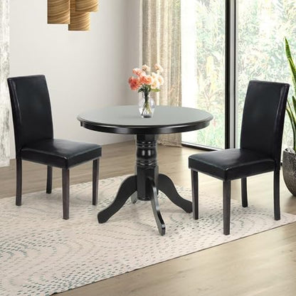 Round Solid Wood Dining Table 38.5'' D with Pedestal Base, Kitchen Round Table for 2 and 4 Persons, Restaurant Table, Espresso Color - color: Espresso