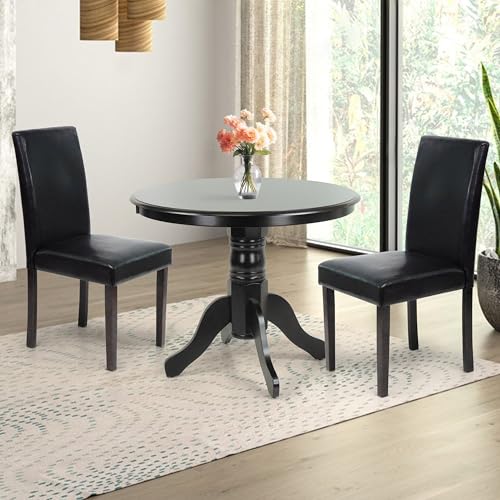 Round Solid Wood Dining Table 38.5'' D with Pedestal Base, Kitchen Round Table for 2 and 4 Persons, Restaurant Table, Espresso Color - color: Espresso
