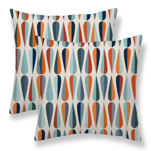 Boho Pillow Covers 16x16 Set of 2, Mid-Century Blue Orange Drop Shapes Decorative Throw Pillow Covers Outdoor Retro Abstact Lumbar Pillow Cases for Bed Couch Sofa Home Decor - color: Blue Orange Drop, size: 16" x 16" (Pack of 2)