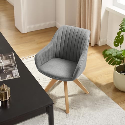 Swivel Desk Chair for Home Office, Fabric, Grey | No Wheels, Beech Wood Legs, Mid Century Modern, Upholstered, 360° Swivel, Accent Chair, Living Room, Bedroom - color: Grey/Beech Wood, size: Fabric