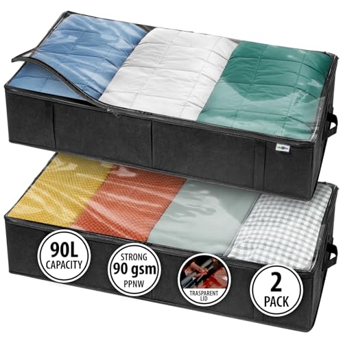 StorageExpert Under Bed Storage Containers, Closet Organizer, Black, 2 Pack | Under Bed Storage, Foldable Fabric, Large Capacity, Dustproof, Clothes Storage, Blanket Storage, Toy Organizer, Space Saving - color: Black, size: 2 Pack