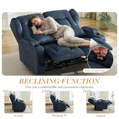 Loveseat Recliner Sofa,RV Wall Hugger Recliners for Small Spaces,Reclining Loveseat Sofa Recliner with Cup Holders/Lumbar Pillows,RV Furniture (Blue,56" 2-Seater) - color: Blue, size: 56" 2-Seater