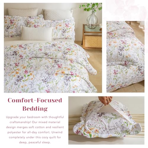 Oversized King Quilt Sets, Faemhouse Quilt Set,Yellow Wild Flower Botanical Printed Bedspread Lightweight Farmhouse Quilted Bed Coverlet, Breathable Bedspread All Seasons(118"x106"), 3 PCS - color: Floral B, size: Oversized King（118"x106"）