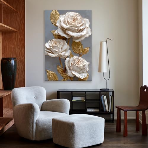 Large Modern Wall Art Prints Neutral White Rose Gold Accent Canvas Wall Art Decor For Living Room Artwork For Walls White Flower Wall Decor Pictures For Bedroom Corridor Aesthetic Home Wall Decor 32 X 48 Inch - color: LAI-13C, size: 48"L x 32"W