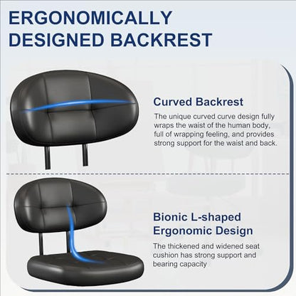 Misolant Vanity Chair with back, Small Armless Cute office Chair with wheels and Lumbar support, Comfy PU Leather Desk Computer Chairs with Adjustable Height, 360°Swivel for Home Bedroom Office, Black - color: Black