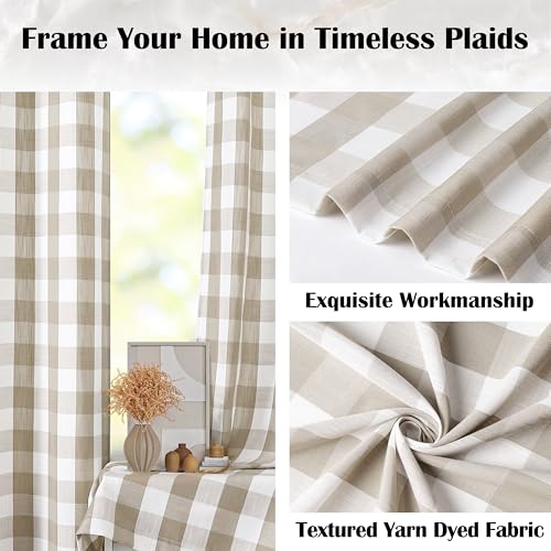 Tan Gingham Buffalo Check Beige and White Curtain Panels 95 Inch | Farmhouse Semi Sheer Drapes,Rod Pocket Window Treatment for Bedroom Living Room,Yarn Dyed Texture Fabric,2 Panels,40"Wx95“L - color: Beige/White, size: 40"W x 95"L (Pack of 2)