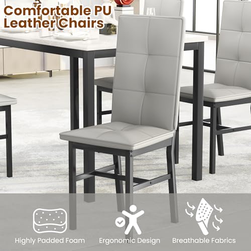 Hooseng Dining Table Set for 4, Faux Marble Small Kitchen Table with 4 PU Leather Chairs, Modern 5 Piece Dinner Table Set for Dining Room, Breakfast Nook, Samll Space, Grey - color: Grey