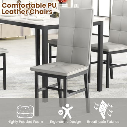 Hooseng Dining Table Set for 4, Faux Marble Small Kitchen Table with 4 PU Leather Chairs, Modern 5 Piece Dinner Table Set for Dining Room, Breakfast Nook, Samll Space, Grey - color: Grey