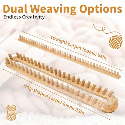 Zlshmoee 64-Inch Double-Row Yarn Blanket Loom Kit Adjustable Wooden Frame Needle-Free Hand-Knitting Yarn Project DIY Beginner Craft Gift - color: 64in'' Circular