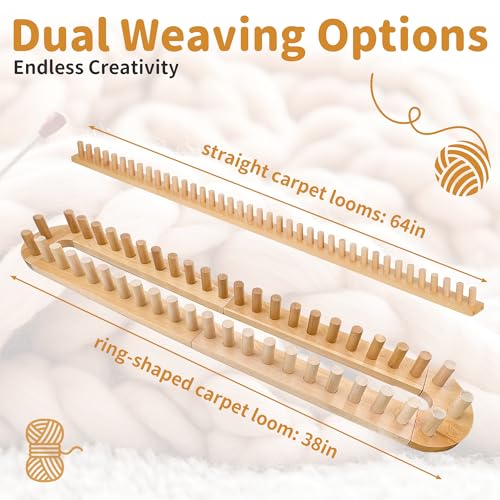 Zlshmoee 64-Inch Double-Row Yarn Blanket Loom Kit Adjustable Wooden Frame Needle-Free Hand-Knitting Yarn Project DIY Beginner Craft Gift - color: 64in'' Circular