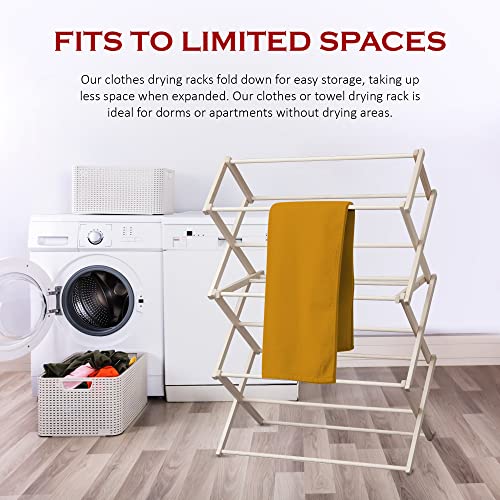 Peaceful Classics Wooden Laundry Rack - Amish Handmade Wooden Clothes Drying Rack - Foldable Drying Rack for Towel, Blanket, Linen Household Essentials - for Indoor Or Outdoor Use (52" x 36" x 16") - size: Medium