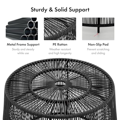 Furniture of America Ysar Boho Rattan Round Coffee Table Outdoor with Metal Frame, All-Weather and Rust Resistant, Handcrafted Coastal Furniture for Patio, Poolside, Garden, Yard, Gray - color: Grey/18.9 In.
