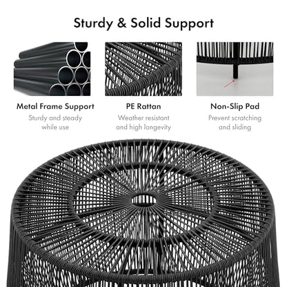 Furniture of America Ysar Boho Rattan Round Coffee Table Outdoor with Metal Frame, All-Weather and Rust Resistant, Handcrafted Coastal Furniture for Patio, Poolside, Garden, Yard, Gray - color: Grey/18.9 In.