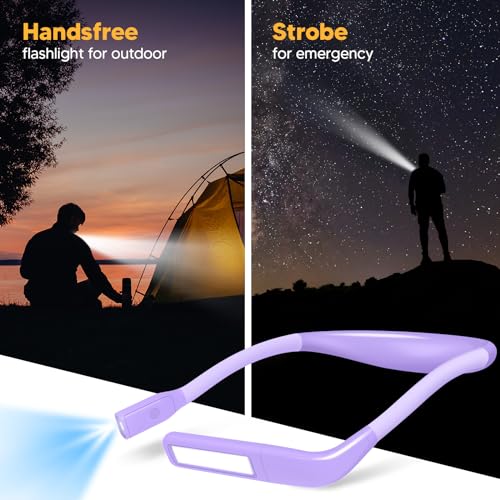 Reading Lights for Books in Bed, 3 Colors Dimmable Neck Light | Eye Caring Book Light Dual Lamps, 80H Lasting, Hands-Free Knitting, Crochet, Sewing, Crafting, Purple Gifts for Women Girls - color: Purple