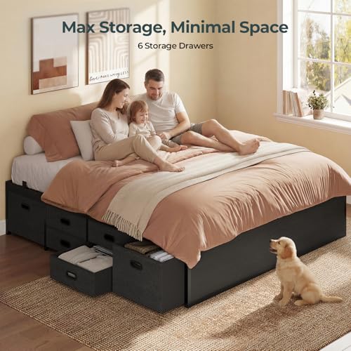 ADORNEVE Full Size Bed Frame with 12 Storage Drawers, Metal Platform Bed | Black Bed Frame with Steel Slat Support and Footboard for Boys/Teen/Adult, No Box Spring Needed, Easy Assembly, Noise-Free - size: Full-12 Drawers