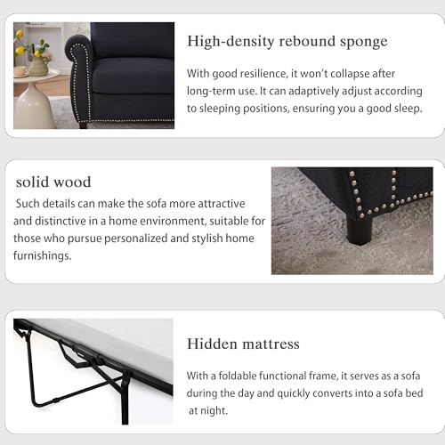 Queen Pull Out Sofa Bed, 74' Large Convertible Sleeper Sofa, 2 Seater Loveseat Sofa-Bed with Queen Size Mattress for Living Room Small Spaces Apartment Studio, Dark Gray - color: Dark Gray, size: Convertible Sleeper Sofa Bed-2 seat