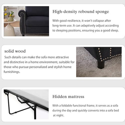 Queen Pull Out Sofa Bed, 74' Large Convertible Sleeper Sofa, 2 Seater Loveseat Sofa-Bed with Queen Size Mattress for Living Room Small Spaces Apartment Studio, Dark Gray - color: Dark Gray, size: Convertible Sleeper Sofa Bed-2 seat