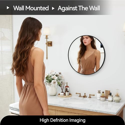 SCWF-GZ 20" Round Mirror Circle Wall Mounted Hanging or Against Wall Metal Frame Dressing Make-up Mirrors for Entryway Bedroom Bathroom Living Room 20 inch Black | HD Crystal Clear No distortion Tempered Glass,Aluminum Frame,Make-Up Mirrors for Bedroom,En