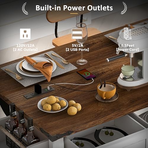53.7" Kitchen Island with Drop Leaf & Power Outlet, Rolling Kitchen Island Cart On Wheels with 2 Sliding Barn Door, Kitchen Island Table with Storage, for Kitchen, Dining Room (White) - color: White