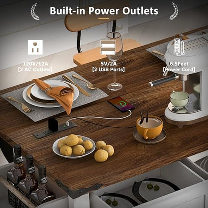 53.7" Kitchen Island with Drop Leaf & Power Outlet, Rolling Kitchen Island Cart On Wheels with 2 Sliding Barn Door, Kitchen Island Table with Storage, for Kitchen, Dining Room (White) - color: White