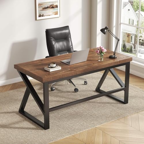 Solid Wood Computer Office Desk Small Writing Desks for Home 47 Inch | Minimalist Rustic Real Natural Wood Table for Home Office Industrial PC Gaming Computer Workstation - color: Brown, size: 47 inch