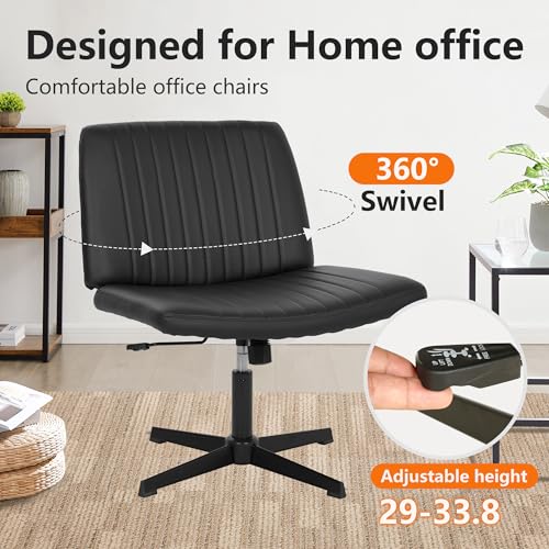 FDW | Criss Cross Chair Without Wheels | Black | Armless Desk Chair | With Wide Seat, 360 Swivel, Height Adjustable & Stable Metal Base | for Office, Home Office, Vanity Seating | Pack of 1 - color: Black, style: Without Wheels