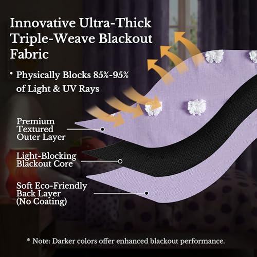 NICETOWN Lavender Purple Pom Pom Curtains, Room Darkening Double Layer Sheer Drapes for Girls Bedroom, Thermal Insulated Window Treatments, W52 x L96, 2 Panels - color: Lavender Purple, size: 52"W x 96"L (Pack of 2)