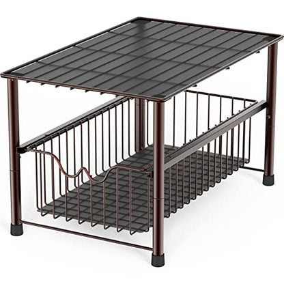 Deco Brothers Stackable Under Sink Organizer with Sliding Basket, Bronze - color: Bronze