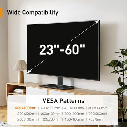Perlegear Tabletop TV Stand, Universal TV Stand for 23–60 Inch LCD/LED/OLED TVs, Height-Adjustable TV Mount Stand with Tempered Glass Base & Cable Management, VESA 400x400mm, PGTVS02 ﻿ - size: 23-60 Inch
