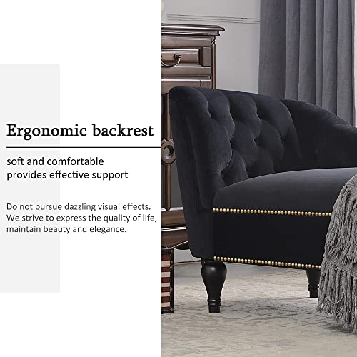 JIVOIT Velvet Upholstered Sofa Chaise Loungers, 58" Chaise Lounge with Nailhead Trim and Solid Wood Legs, Button Tufted Right Arm Facing Lounge Chair for Living Room, Sleeper Lounge Sofa - color: Black-polyester