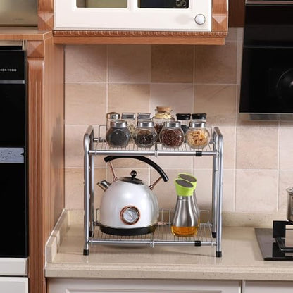 FlagShip 2 Tier Under Sink Organizers and Storage Rack Expandable Cabinet Shelf for Kitchen Bathroom Silver (17-25 inches)