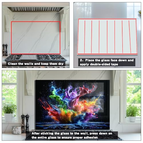 Evgosm tempered glass backsplash for stove, pigment Stove Splashback, Glass Backsplash, Used for Kitchen Wall Protection and Decoration, Easy to Install and Clean. (30x16'') - size: 30"L x 16"W