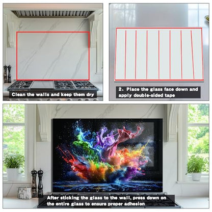 Evgosm tempered glass backsplash for stove, pigment Stove Splashback, Glass Backsplash, Used for Kitchen Wall Protection and Decoration, Easy to Install and Clean. (30x16'') - size: 30"L x 16"W