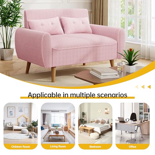 Pink Loveseat Sofa, 47.2'' Modern Small Space Sofa Set, High Density Sponge, Linen, Wood, 350 lbs Capacity - color: Pink