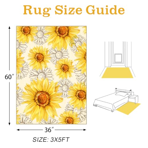 AooHHooA Sunflower Area Rug 3x5, Yellow Floral Rug for Entryway Home Decor | Modern Rustic Small Rug with Non-Slip Backing, Washable Lightweight Rug for Entryway Kitchen Bedroom Bathroom Door Mat - color: Sunflower-1, size: 3' x 5' (Rectangular)