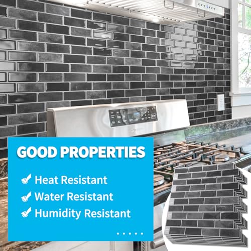 Art3d 10-Pack Marble Peel and Stick Backsplash, 12 x 12 in, Smoky Black | Strong Adhesion, Lightweight, Cuttable, Waterproof, Fadeless, Crack Resistant, for Kitchen, Bedroom, Ideal for Recently Moved - color: Smoky Black