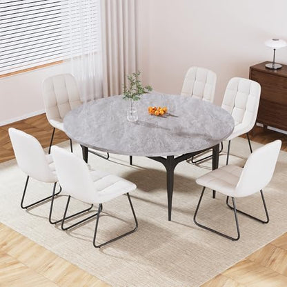 HIPIHOM 55‑Inch Extendable Dining Table Set with 6 Upholstered Chairs and Metal Frame for Dining Room - color: Grey/White