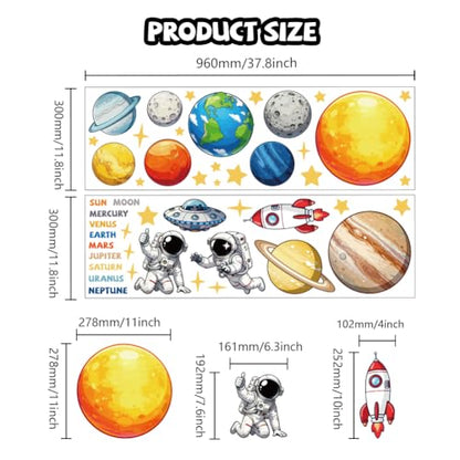 Solar System Wall Decals, Wall Stickers Decor | 2 Sheets 11.8"x37.8" Vinyl Removable Peel and Stick Murals, Plant Decor for Bedroom, Bathroom, Office, Classroom & Home - style: Solar System