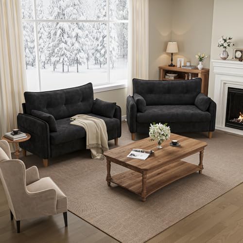 50" Mini Loveseat Couch for Small Space | Tufted Love Seat Couches for Bedroom and Apartment | Small Sofa Black - color: Black