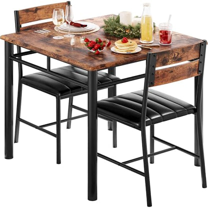 IRONCK Dining Table Set for 2, Rustic Brown | Small Kitchen Table with Upholstered Chairs, Compact Dining Set for Small Spaces, Kitchen & Dining Room - color: Rustic Brown