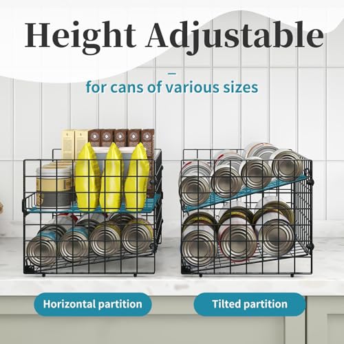 2 Pack Stackable Can Organizer, Adjustable Can Holder Rack for Pantry | 2-Tier Can Storage Rack Holds Up to 60 Cans, Organizer for Soda & Food Cans in Kitchen Cabinet, Black - style: 2-Tier 2-Pack