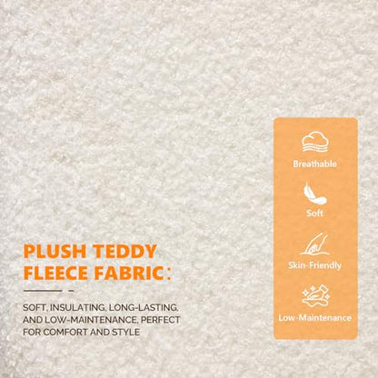 VINGLI Convertible Sofa Bed Tufted Teddy Fleece Sleeper Chair Bed Couch Armless Living Room Chairs with Adjustable Backrest Pull Out Couch Bed for Small Spaces - color: White