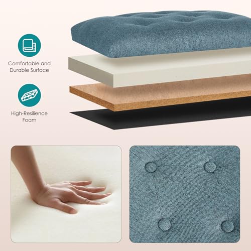 24" Ottoman with Storage for Living Room Rectangular Fabric Tufted Bench Footrest Toy Chests for Bedroom (Cyan) - color: Cyan