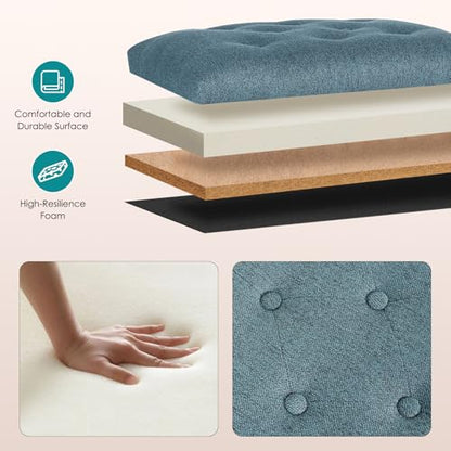 24" Ottoman with Storage for Living Room Rectangular Fabric Tufted Bench Footrest Toy Chests for Bedroom (Cyan) - color: Cyan