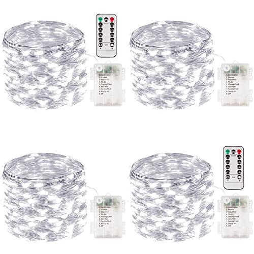 4 Pack Fairy Lights Battery Operated with Remote 33 FT 100 LED Cool White | Remote Control, 8 Modes, Timer, Adjustable brightness, Waterproof Lights for Indoor Outdoor Classroom Christmas Decor - color: Cool White, size: 4 Pack
