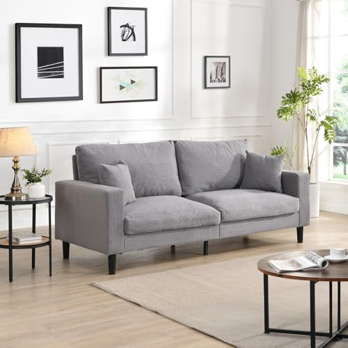 74" Light Gray Three Seater Sofa Couch, High Resilience Upholstered Comfy Couch with 2 Pillows Sturdy Wood Frame Space Saving Modern Sofa Living Room Bedroom Apartment Small Space (Light Gray 3 Seat) - color: Light Gray, size: 3 Seat