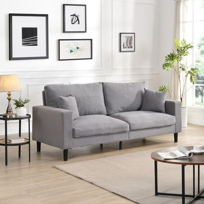 74" Light Gray Three Seater Sofa Couch, High Resilience Upholstered Comfy Couch with 2 Pillows Sturdy Wood Frame Space Saving Modern Sofa Living Room Bedroom Apartment Small Space (Light Gray 3 Seat) - color: Light Gray, size: 3 Seat